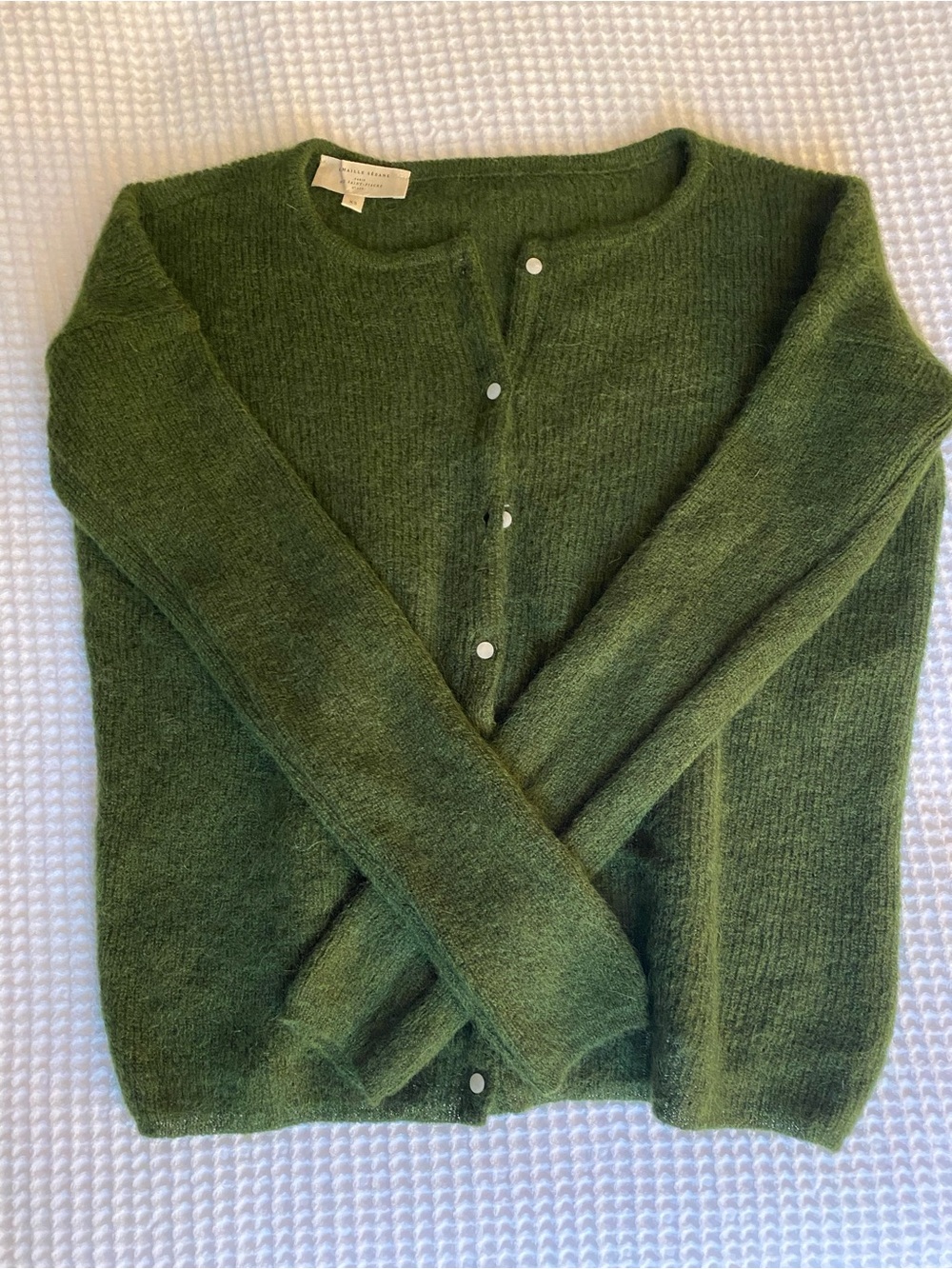 Sezane Moss Green Round-Neck Button Cardigan